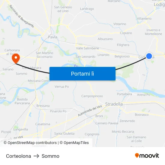 Corteolona to Sommo map
