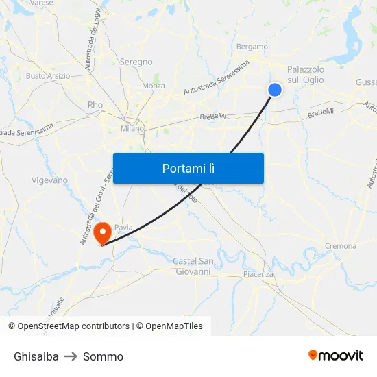 Ghisalba to Sommo map