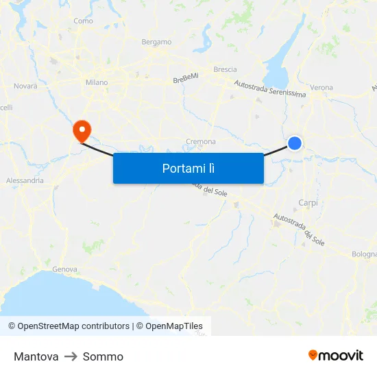 Mantova to Sommo map