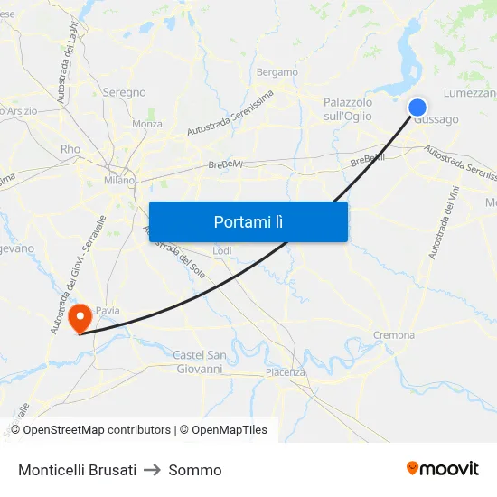 Monticelli Brusati to Sommo map