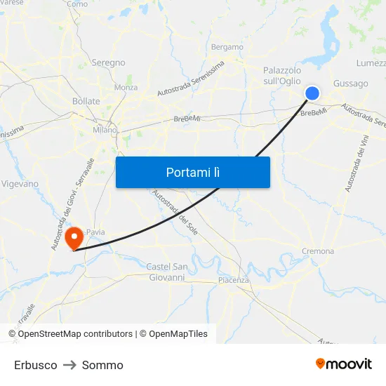 Erbusco to Sommo map