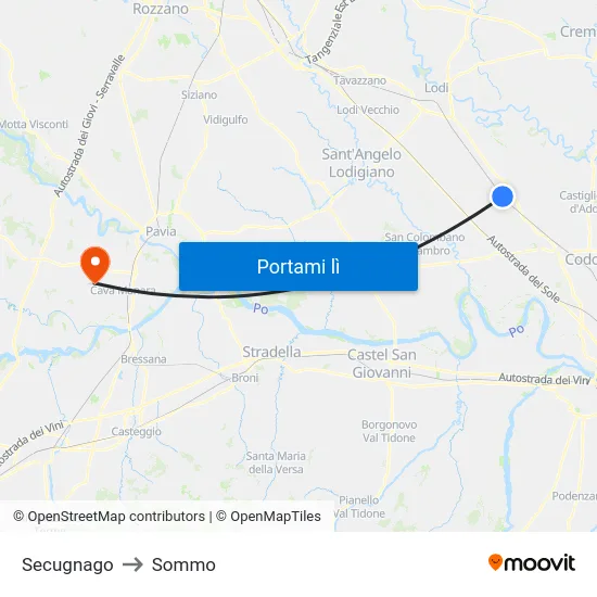 Secugnago to Sommo map