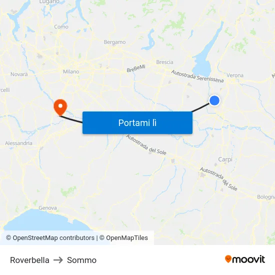 Roverbella to Sommo map