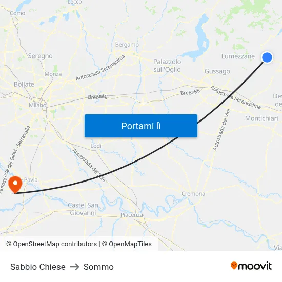 Sabbio Chiese to Sommo map