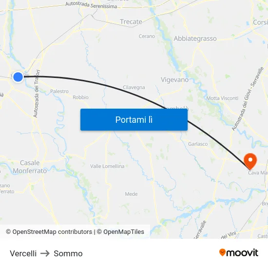 Vercelli to Sommo map