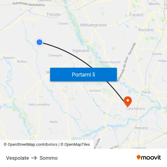 Vespolate to Sommo map