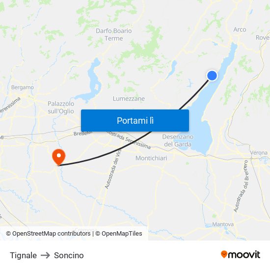 Tignale to Soncino map