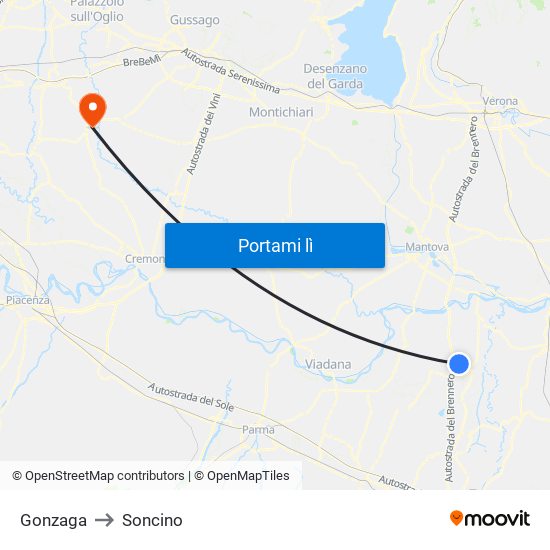 Gonzaga to Soncino map