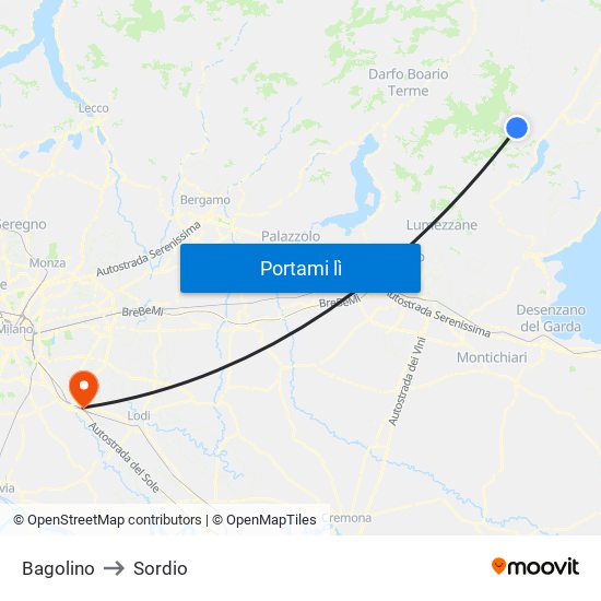 Bagolino to Sordio map