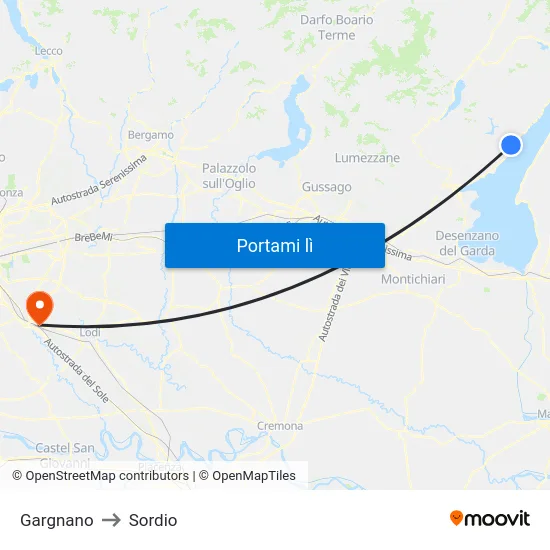 Gargnano to Sordio map