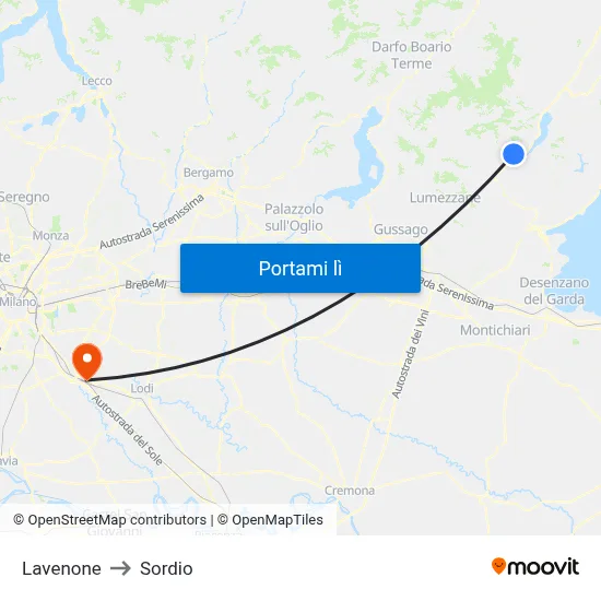 Lavenone to Sordio map