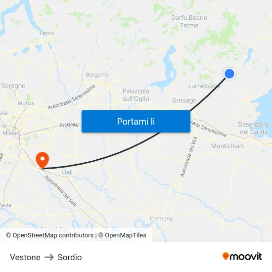 Vestone to Sordio map
