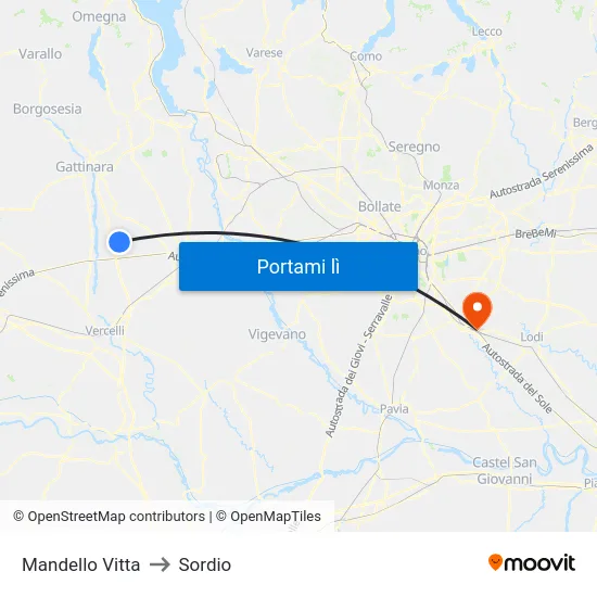 Mandello Vitta to Sordio map
