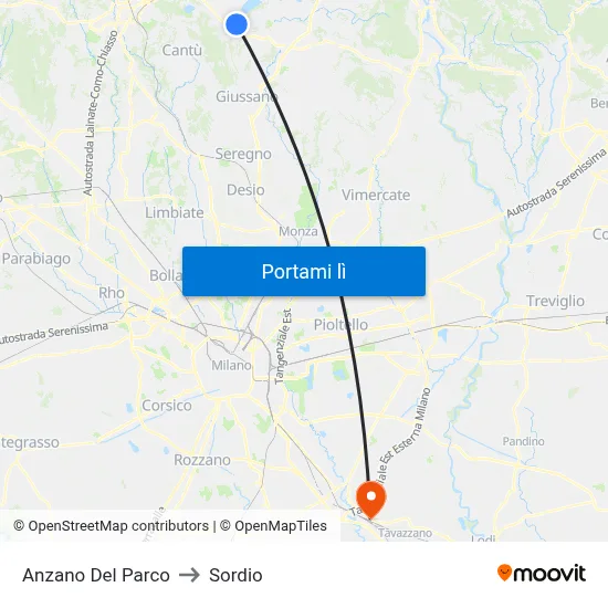 Anzano Del Parco to Sordio map