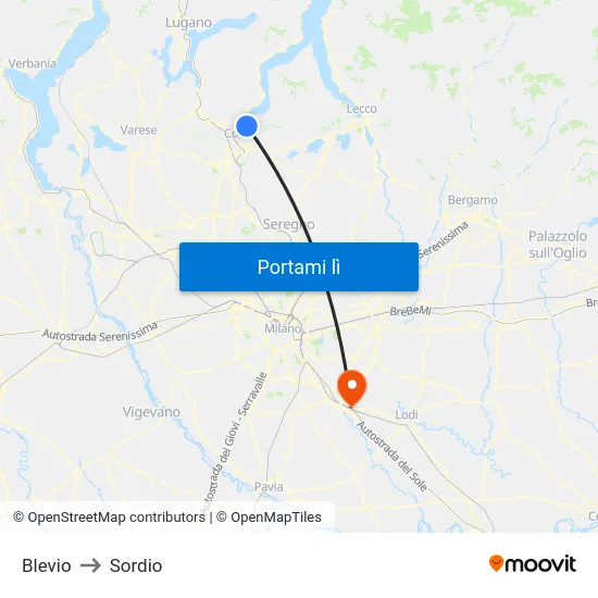 Blevio to Sordio map