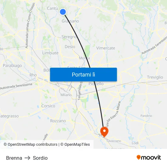 Brenna to Sordio map