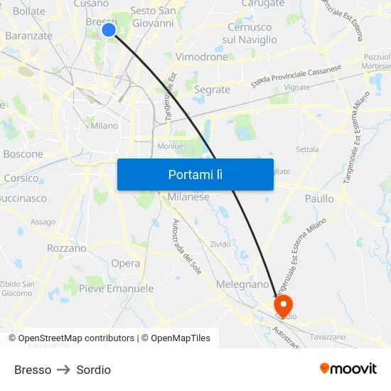 Bresso to Sordio map