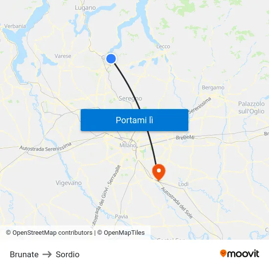 Brunate to Sordio map