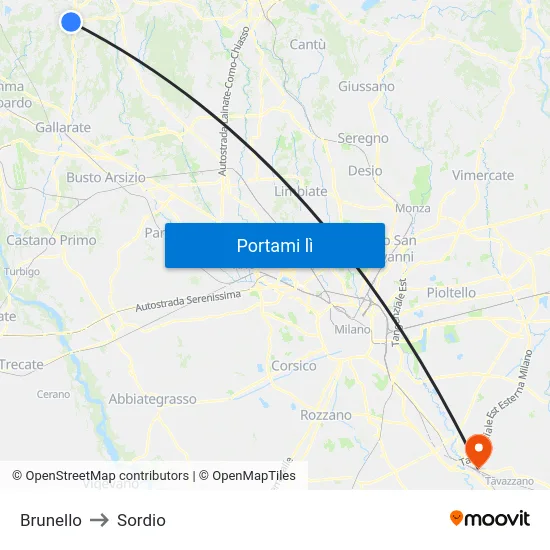 Brunello to Sordio map