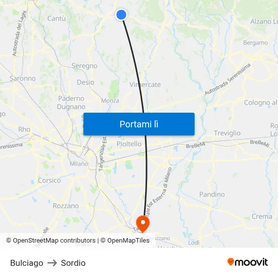 Bulciago to Sordio map