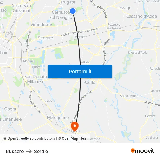 Bussero to Sordio map