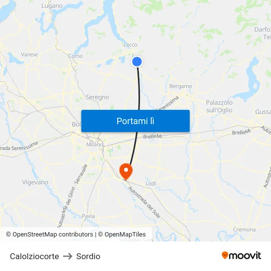 Calolziocorte to Sordio map