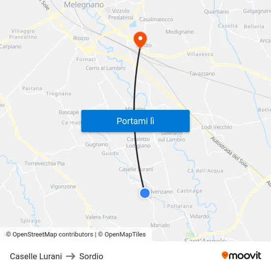 Caselle Lurani to Sordio map