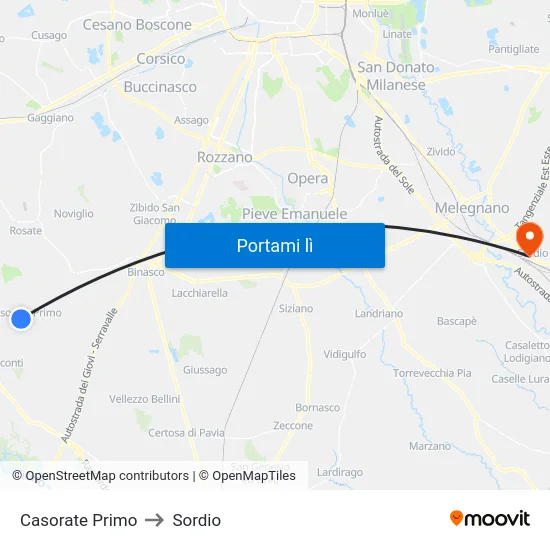 Casorate Primo to Sordio map