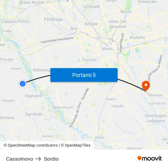 Cassolnovo to Sordio map