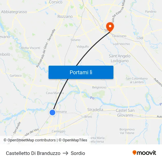 Castelletto Di Branduzzo to Sordio map