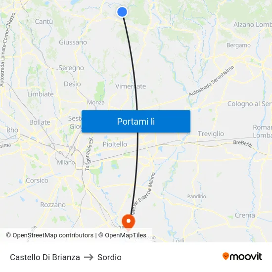 Castello Di Brianza to Sordio map