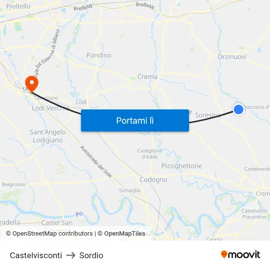 Castelvisconti to Sordio map