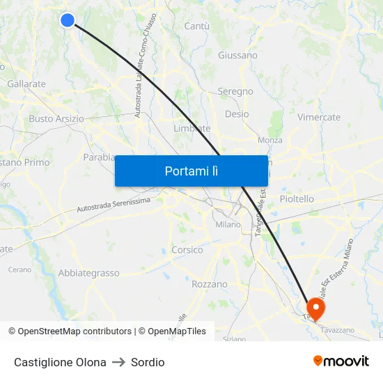 Castiglione Olona to Sordio map