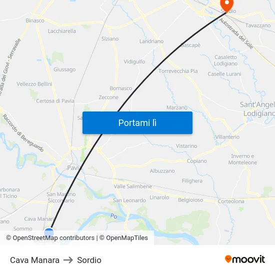 Cava Manara to Sordio map