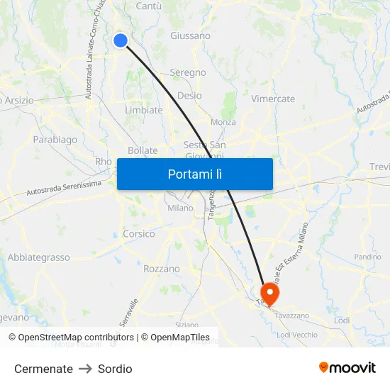 Cermenate to Sordio map