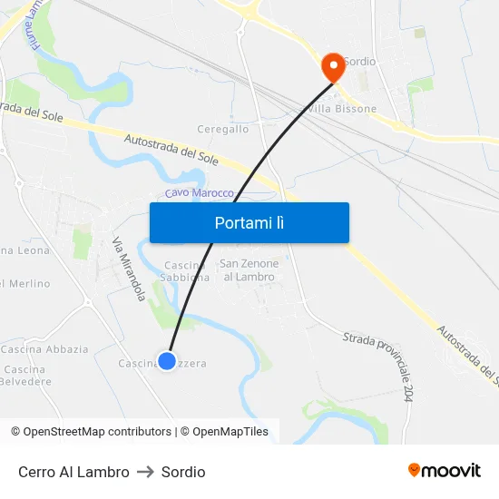 Cerro Al Lambro to Sordio map