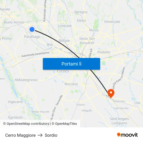 Cerro Maggiore to Sordio map