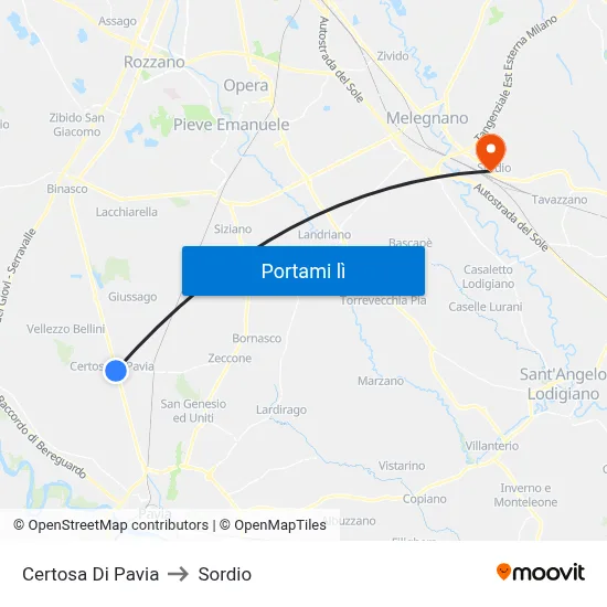 Certosa Di Pavia to Sordio map
