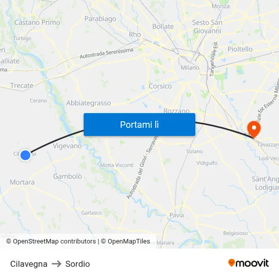 Cilavegna to Sordio map