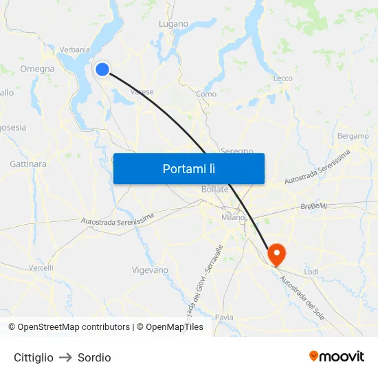 Cittiglio to Sordio map