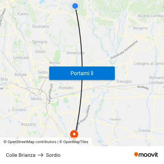Colle Brianza to Sordio map