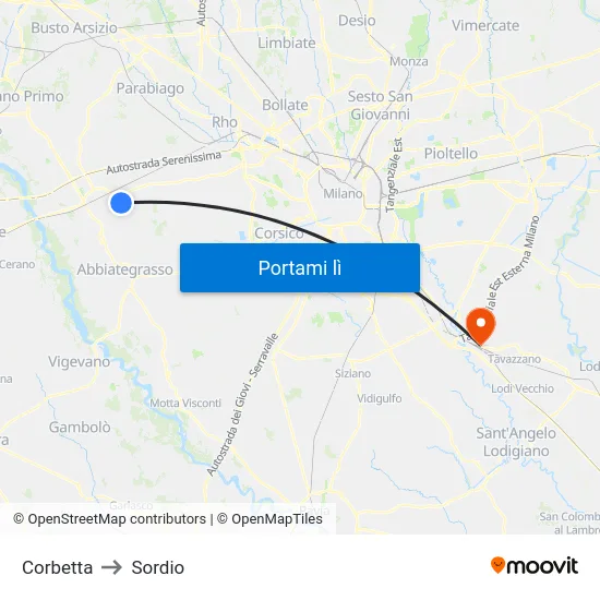 Corbetta to Sordio map