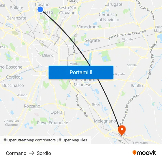Cormano to Sordio map