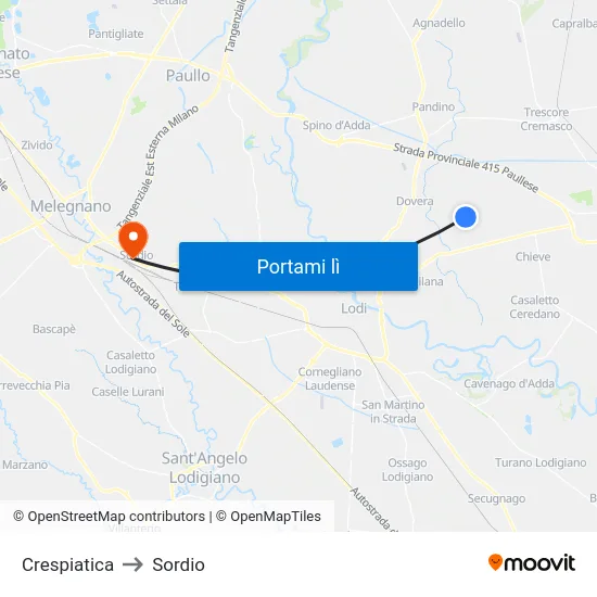 Crespiatica to Sordio map