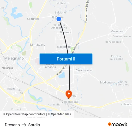 Dresano to Sordio map