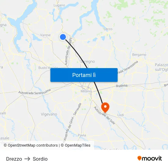 Drezzo to Sordio map