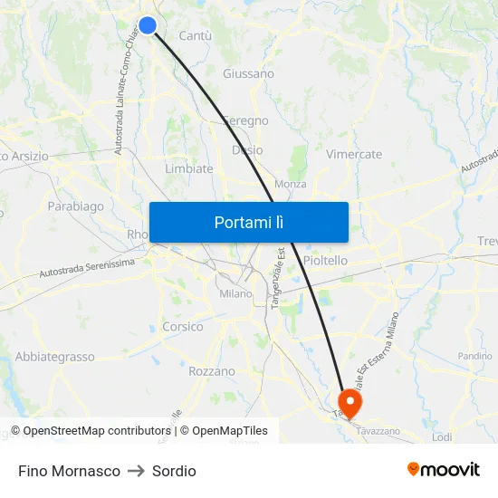 Fino Mornasco to Sordio map