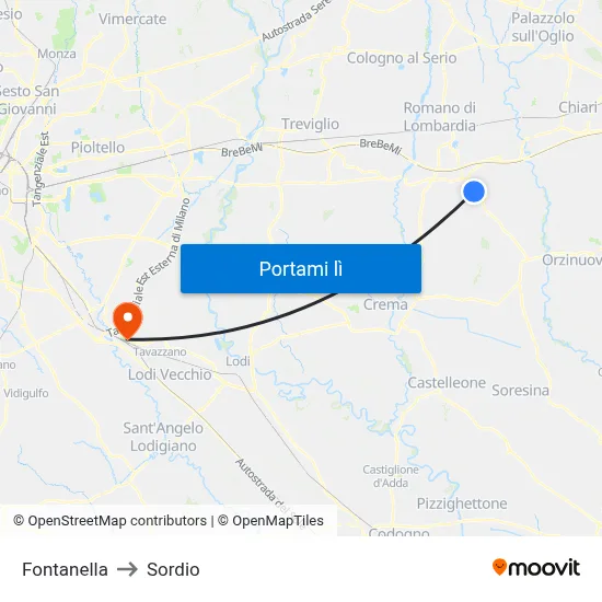 Fontanella to Sordio map