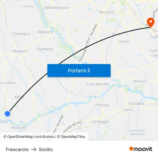 Frascarolo to Sordio map