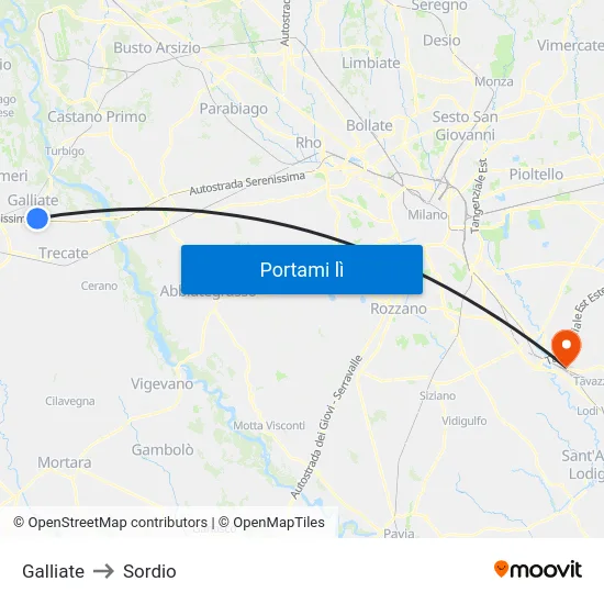 Galliate to Sordio map